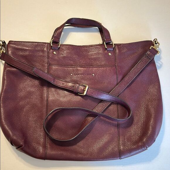 ISAAC MIZRAHI Maroon Burgundy Crossbody Pebbled Leather Tote Handbag Oversized - Picture 1 of 14